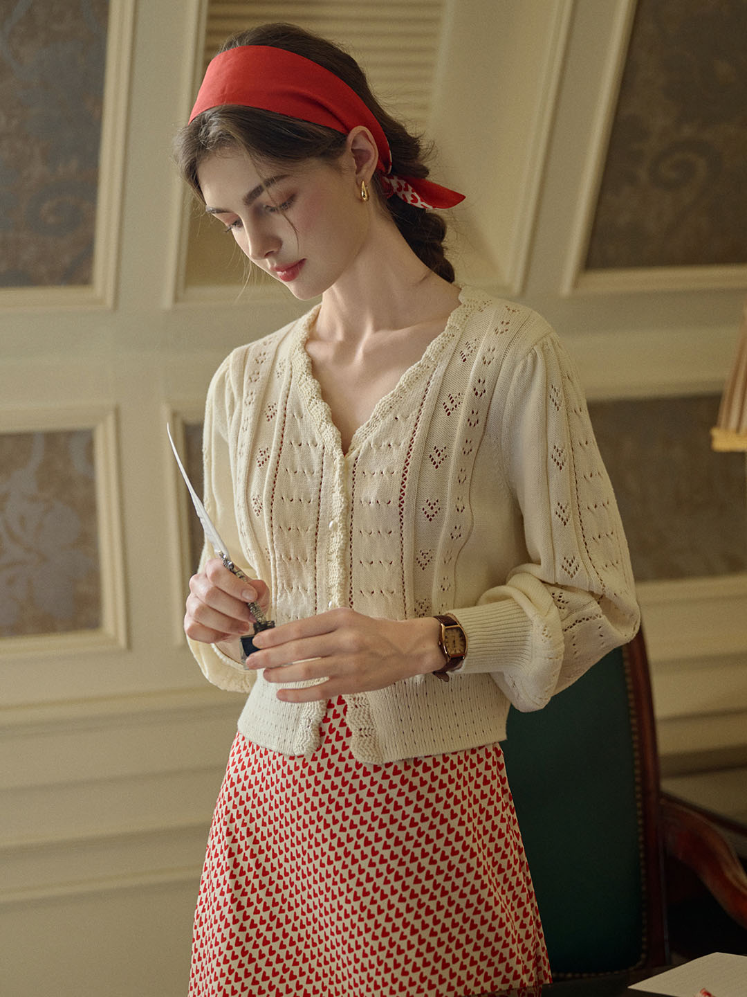 Miyako｜Vネック ニットカーディガン