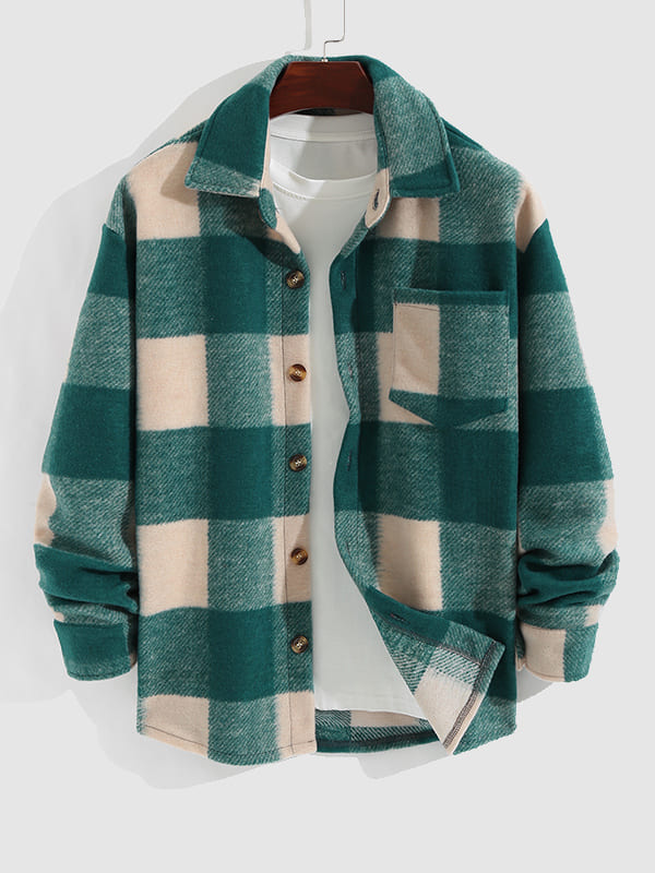 Keiji ｜メンズ チェック柄 ウール混 シャツジャケット