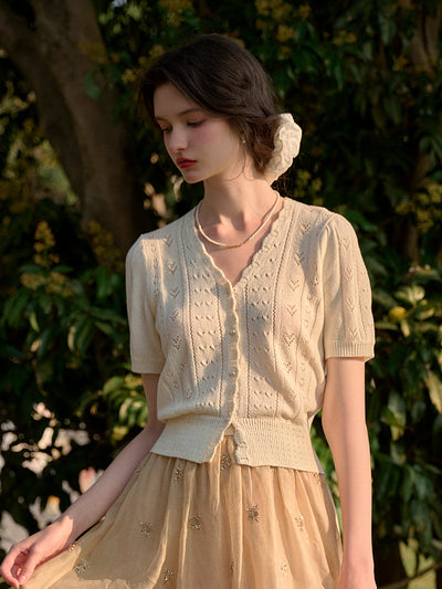 Miyako｜Vネック ニットカーディガン