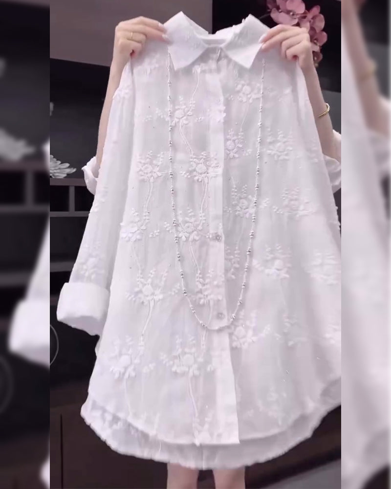 Meiko｜刺繍入り無地シャツ（ドロップショルダー）