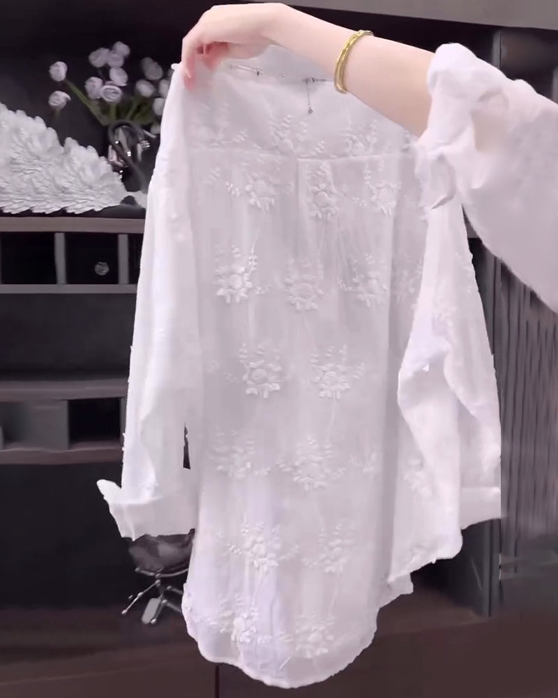 Meiko｜刺繍入り無地シャツ（ドロップショルダー）