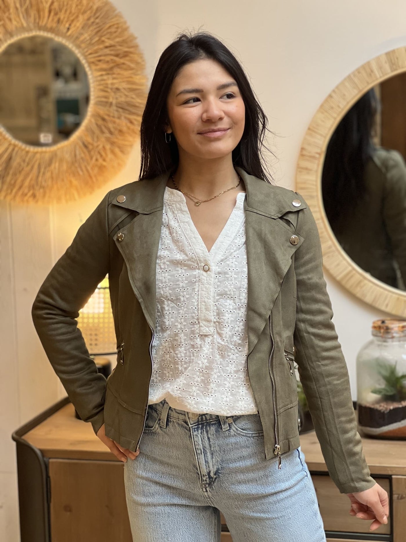 Mayumi｜キャメルジップアップバイカージャケット