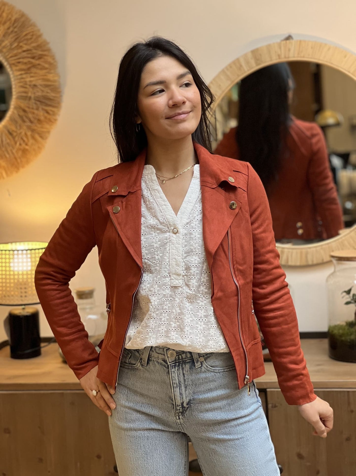 Mayumi｜キャメルジップアップバイカージャケット