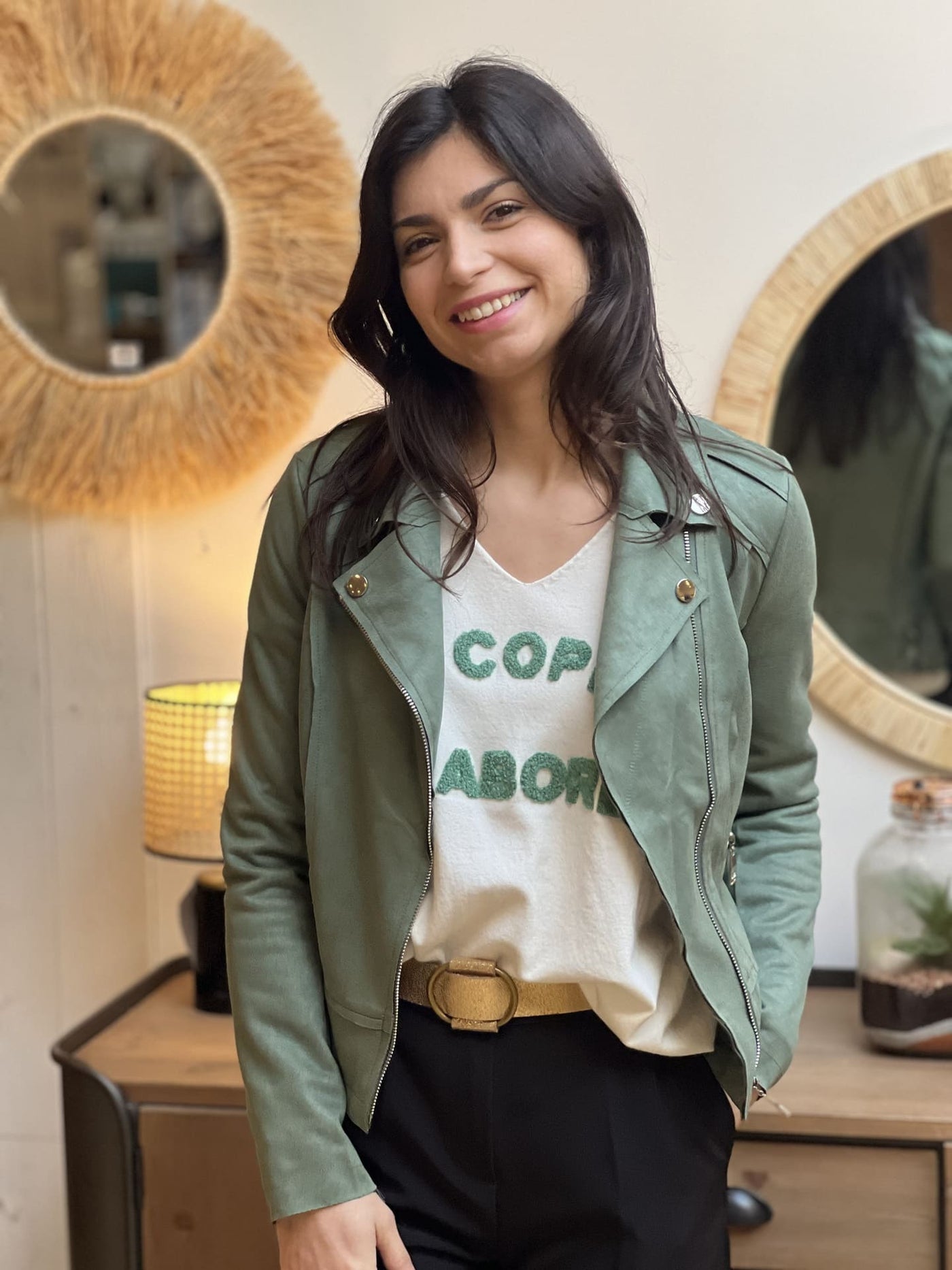 Mayumi｜キャメルジップアップバイカージャケット