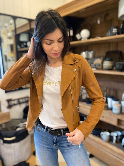 Mayumi｜キャメルジップアップバイカージャケット