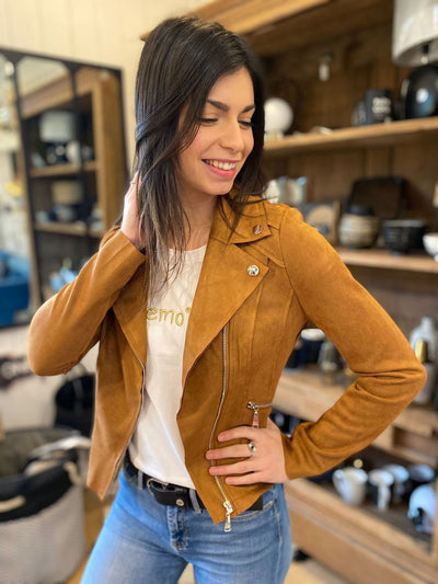 Mayumi｜キャメルジップアップバイカージャケット