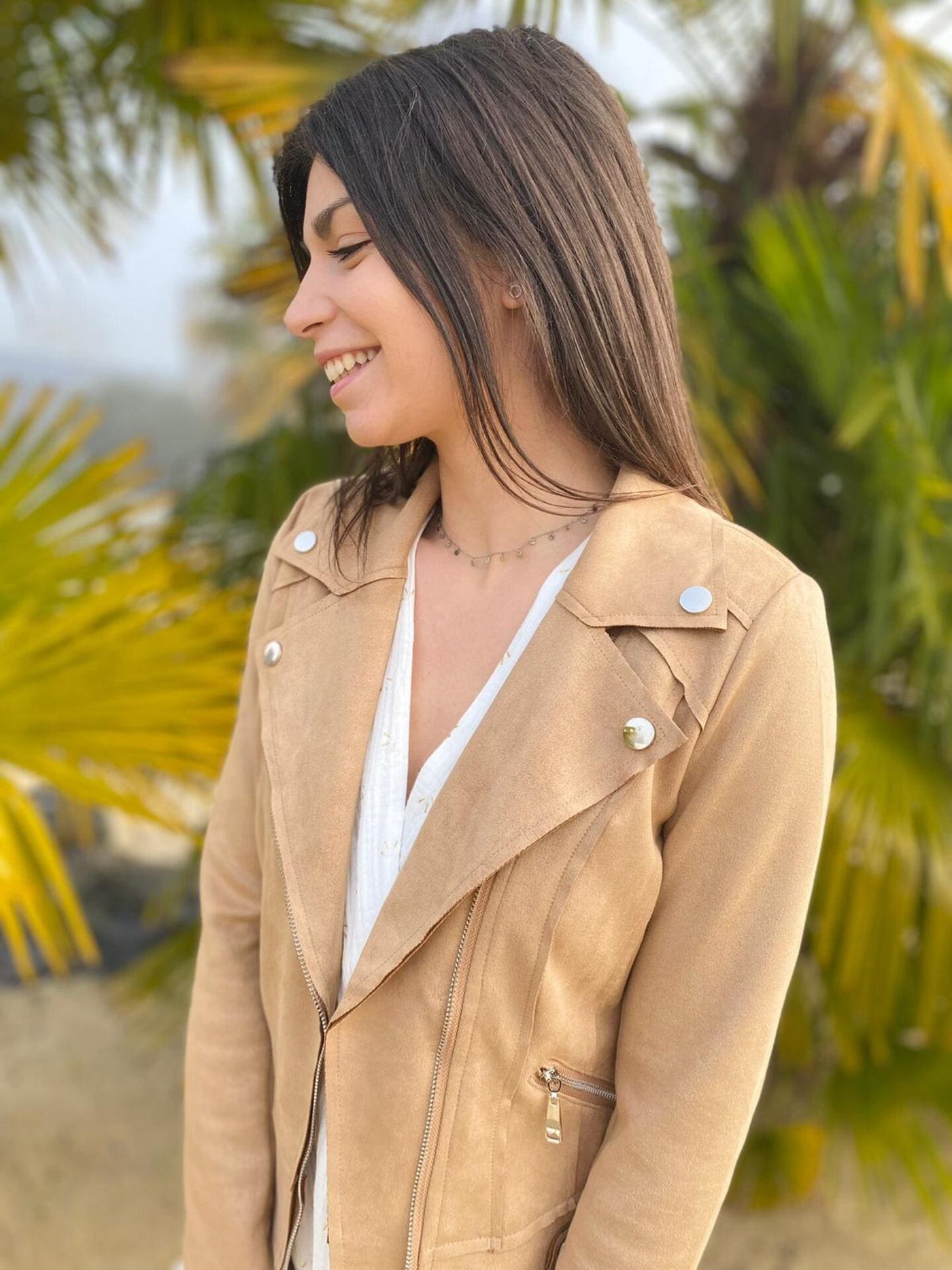 Mayumi｜キャメルジップアップバイカージャケット