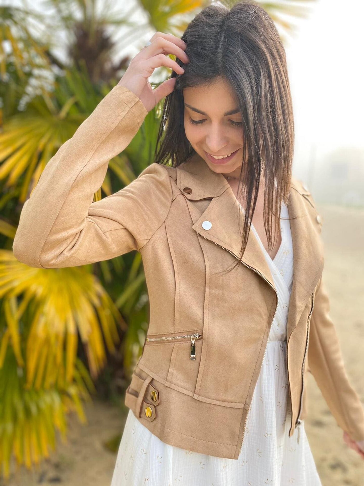 Mayumi｜キャメルジップアップバイカージャケット