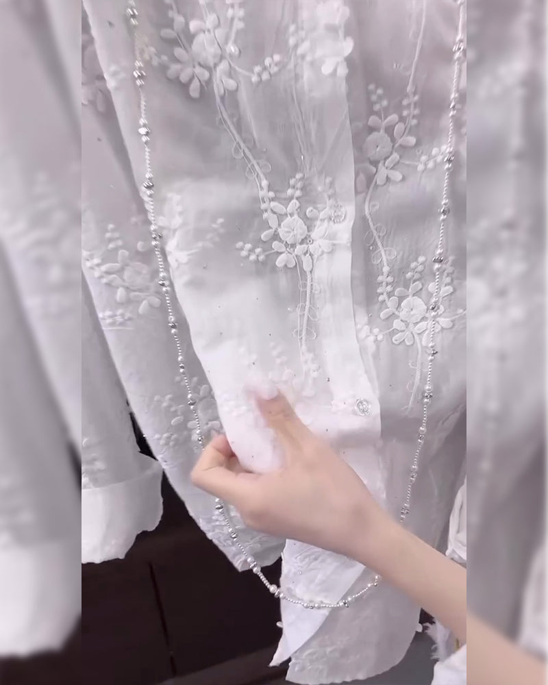 Meiko｜刺繍入り無地シャツ（ドロップショルダー）