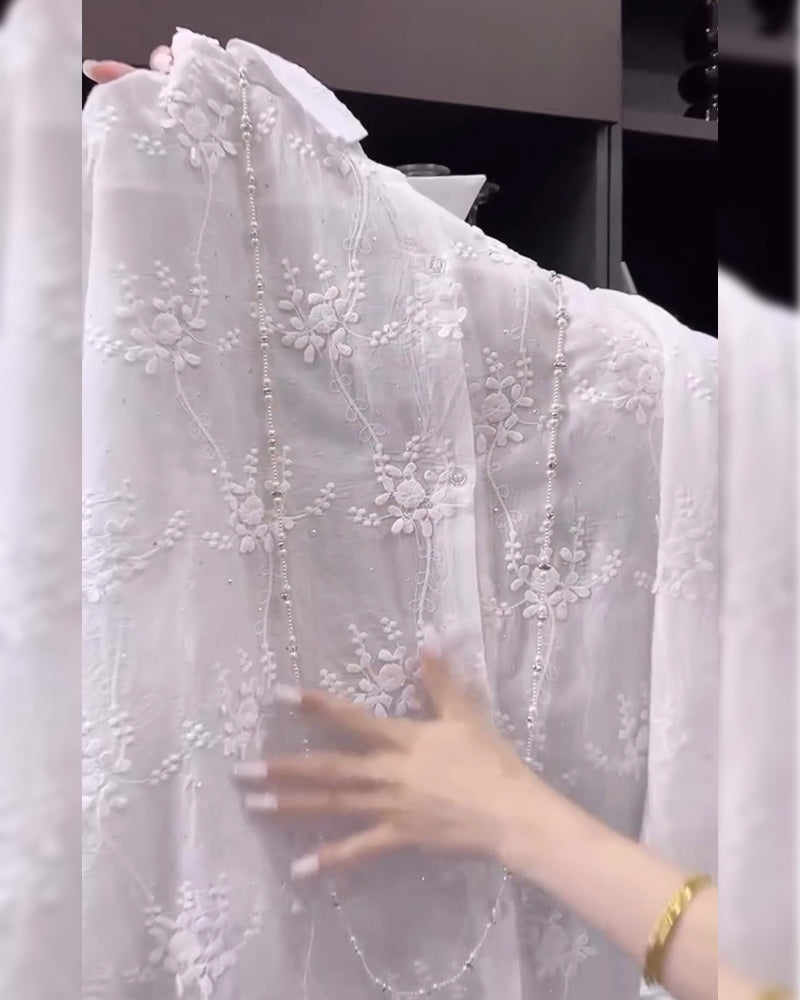 Meiko｜刺繍入り無地シャツ（ドロップショルダー）